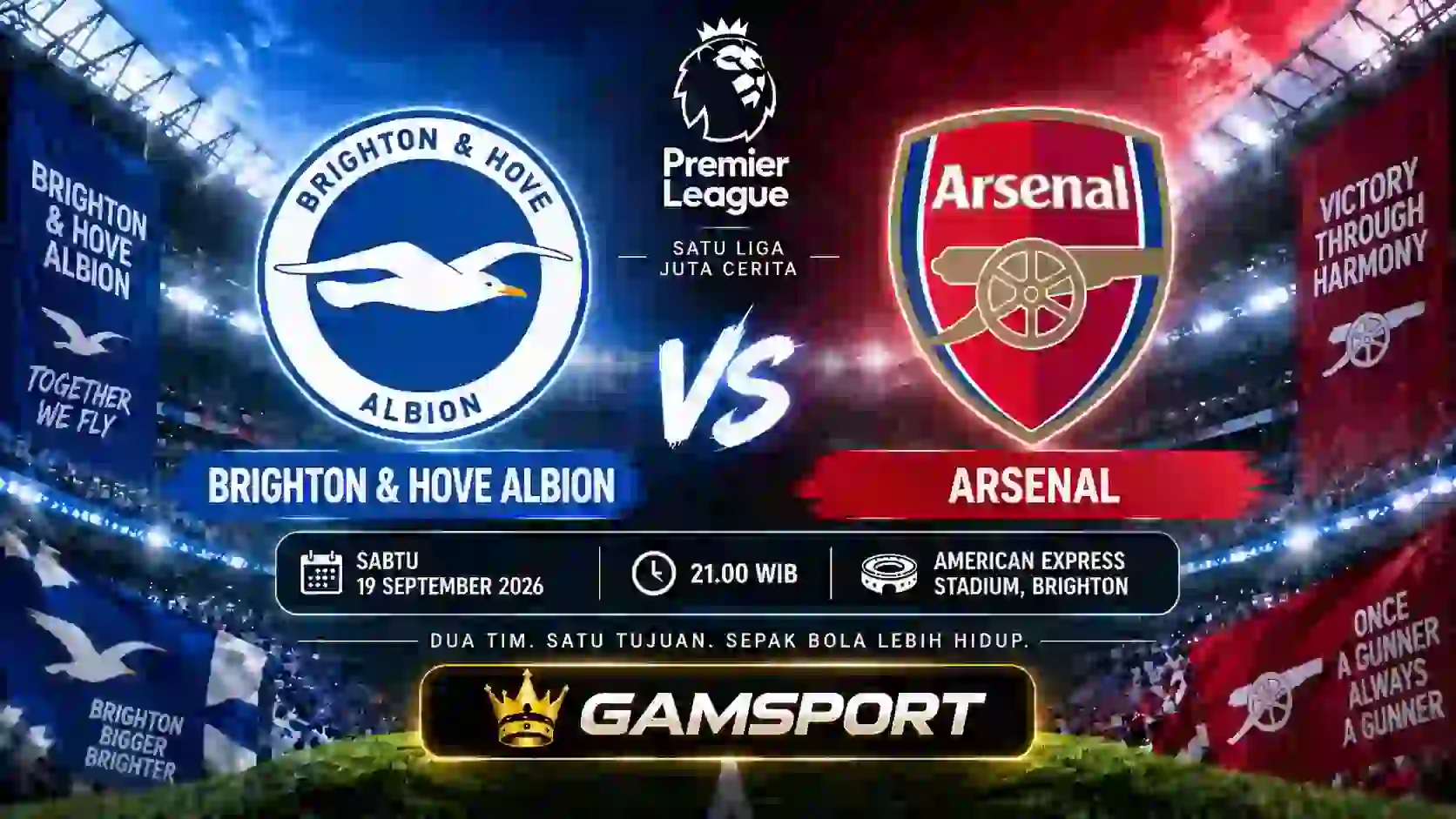 Brighton & Hove Albion vs Arsenal preview dan jadwal English Premier League 2026/27