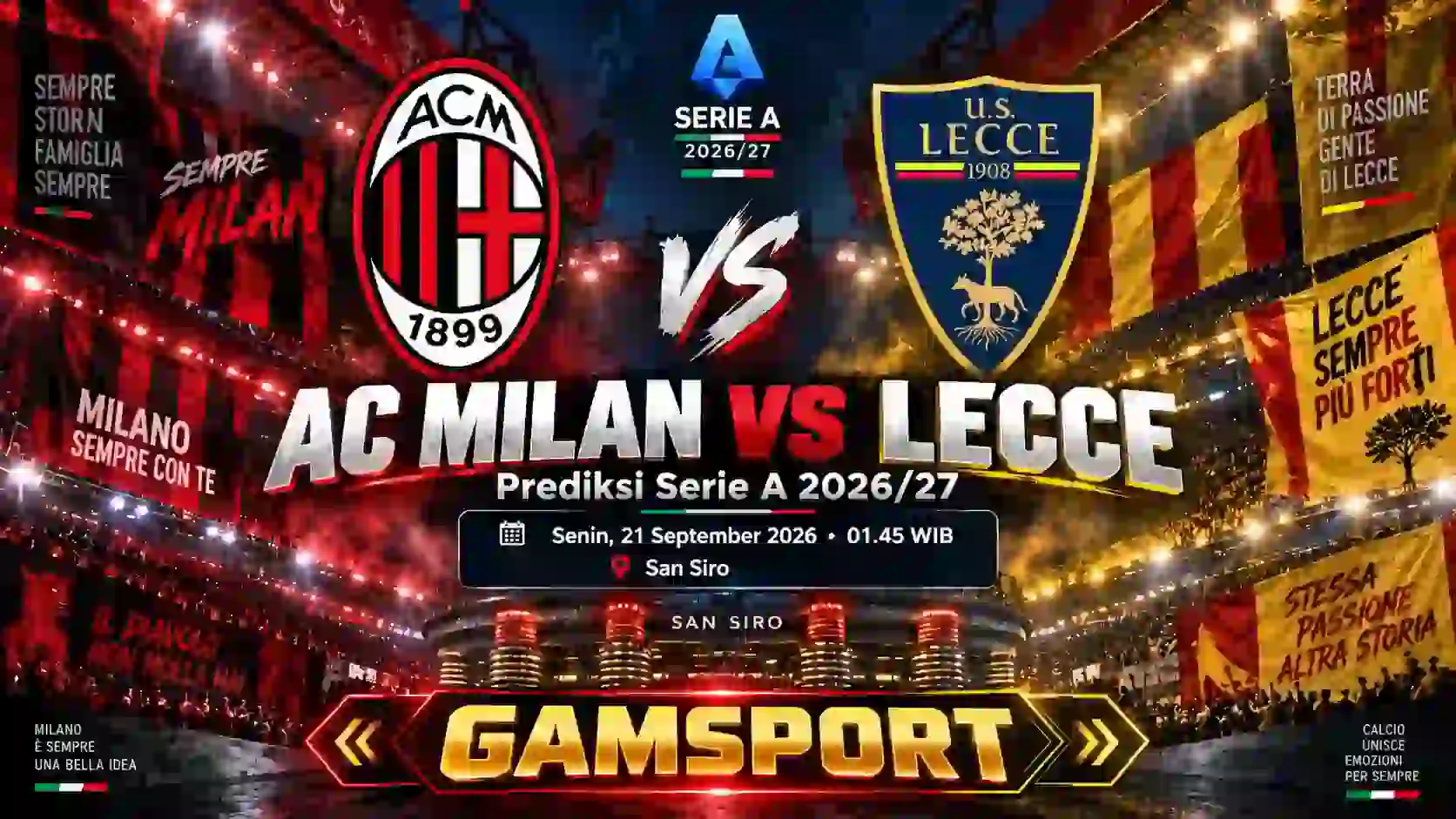 Prediksi AC Milan vs Lecce Serie A 2026/27 lengkap dengan analisis pertandingan dan prediksi skor