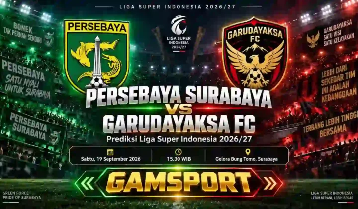 Prediksi Persebaya Surabaya vs Garudayaksa FC BRI Super League 2026/27 lengkap dengan analisis dan prediksi skor