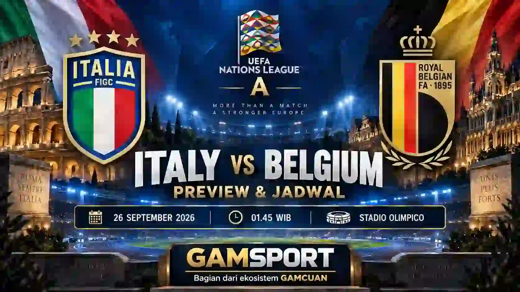 Italy vs Belgium UEFA Nations League A 2026/27 di Stadio Olimpico Roma