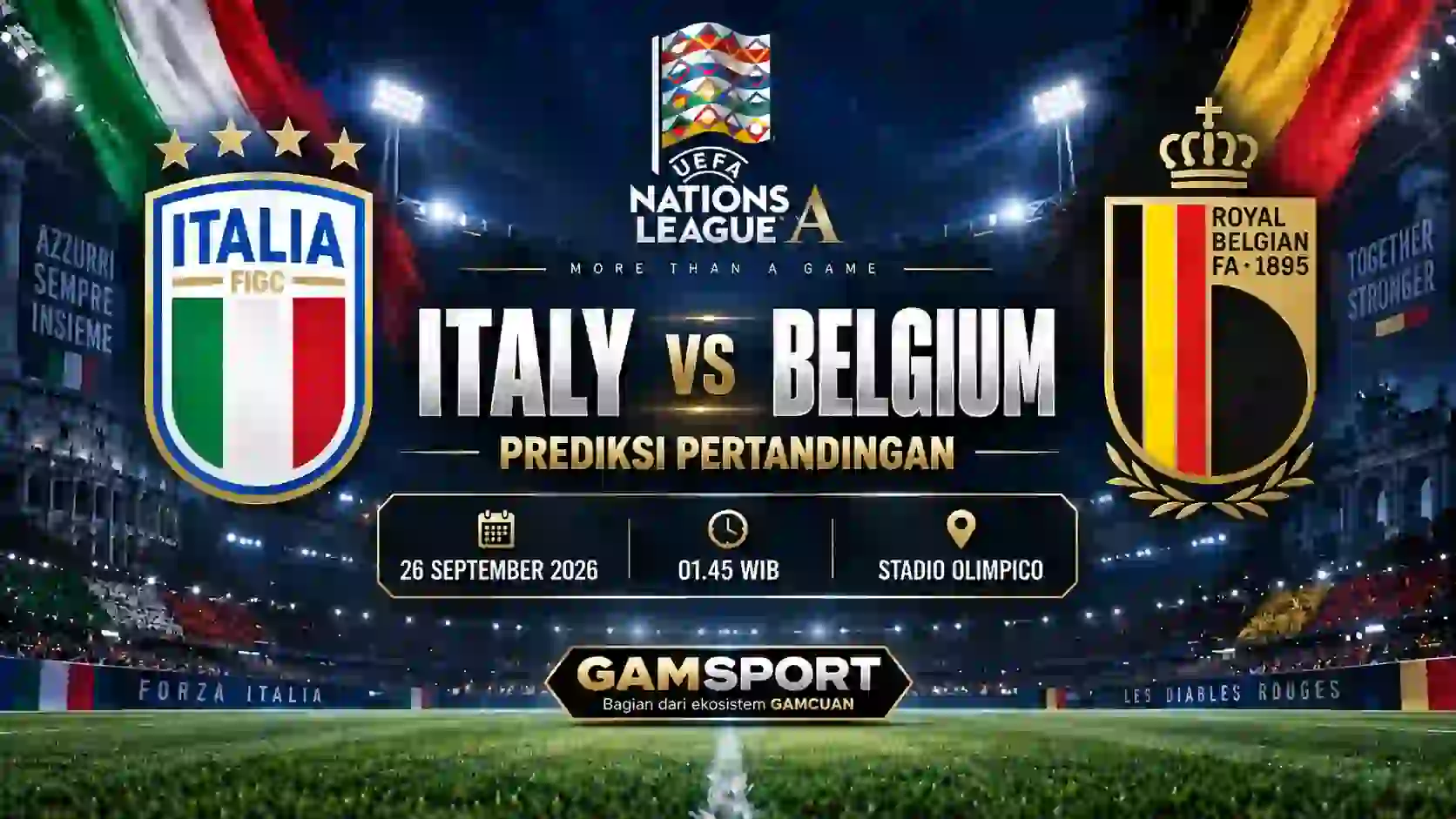 Prediksi Italy vs Belgium UEFA Nations League A 2026/27 di Stadio Olimpico Roma