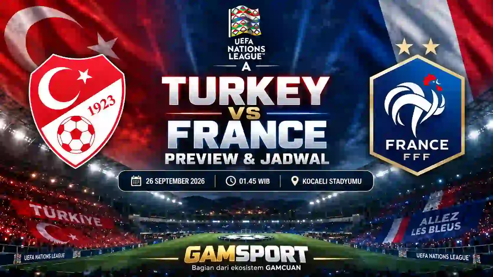 Turkey vs France UEFA Nations League A 2026/27 di Kocaeli Stadyumu