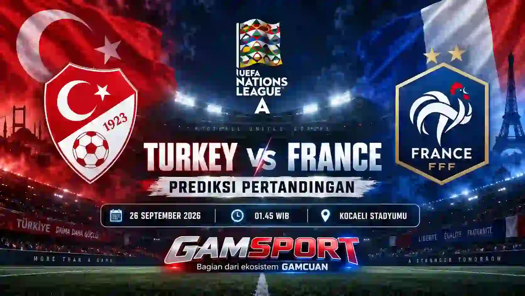 Prediksi Turkey vs France UEFA Nations League A 2026/27 di Kocaeli Stadyumu