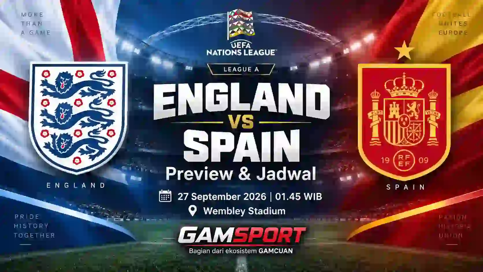 England vs Spain UEFA Nations League A 2026/27 di Wembley Stadium
