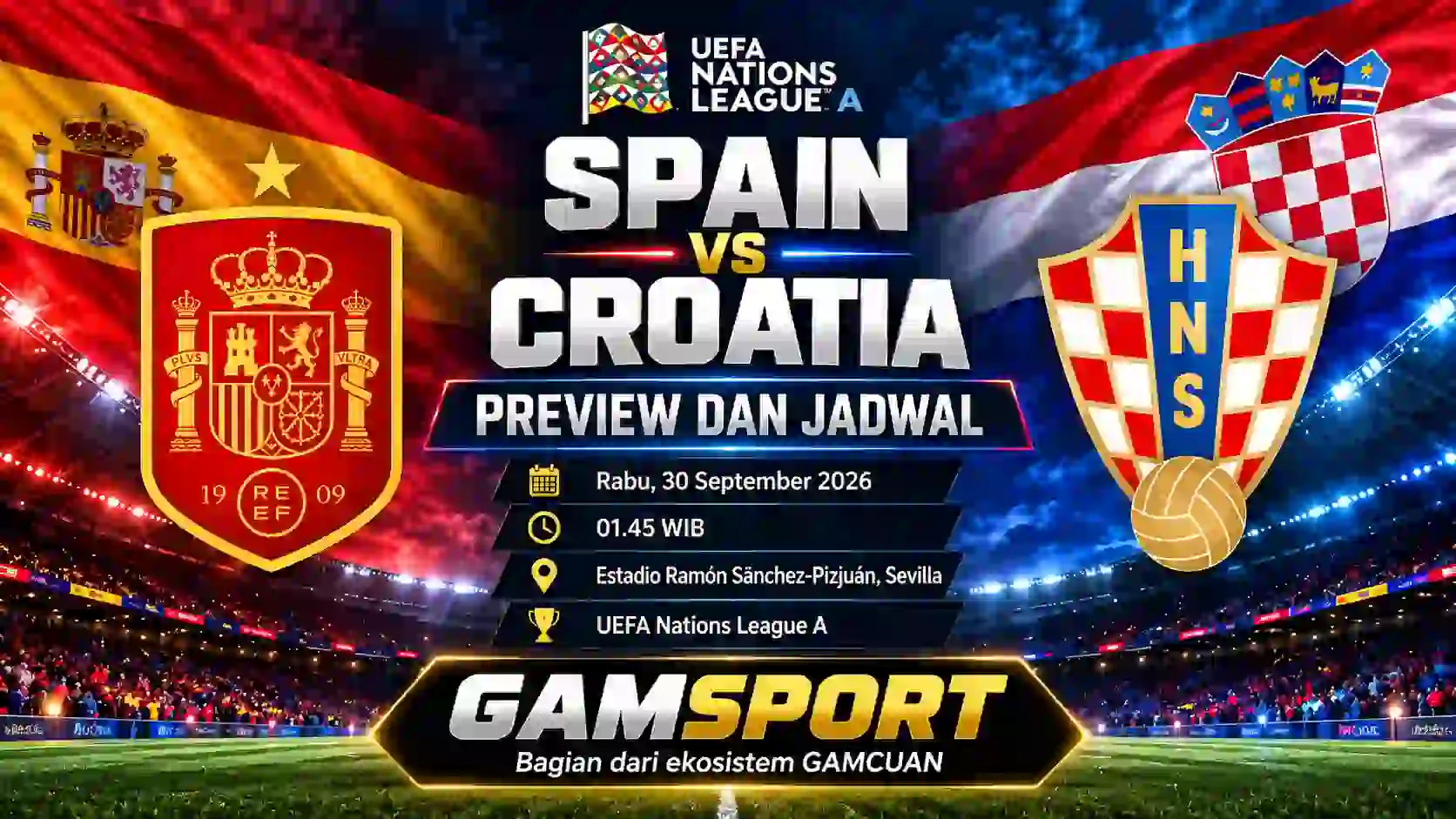 Spain vs Croatia UEFA Nations League A 2026/27 di Sevilla