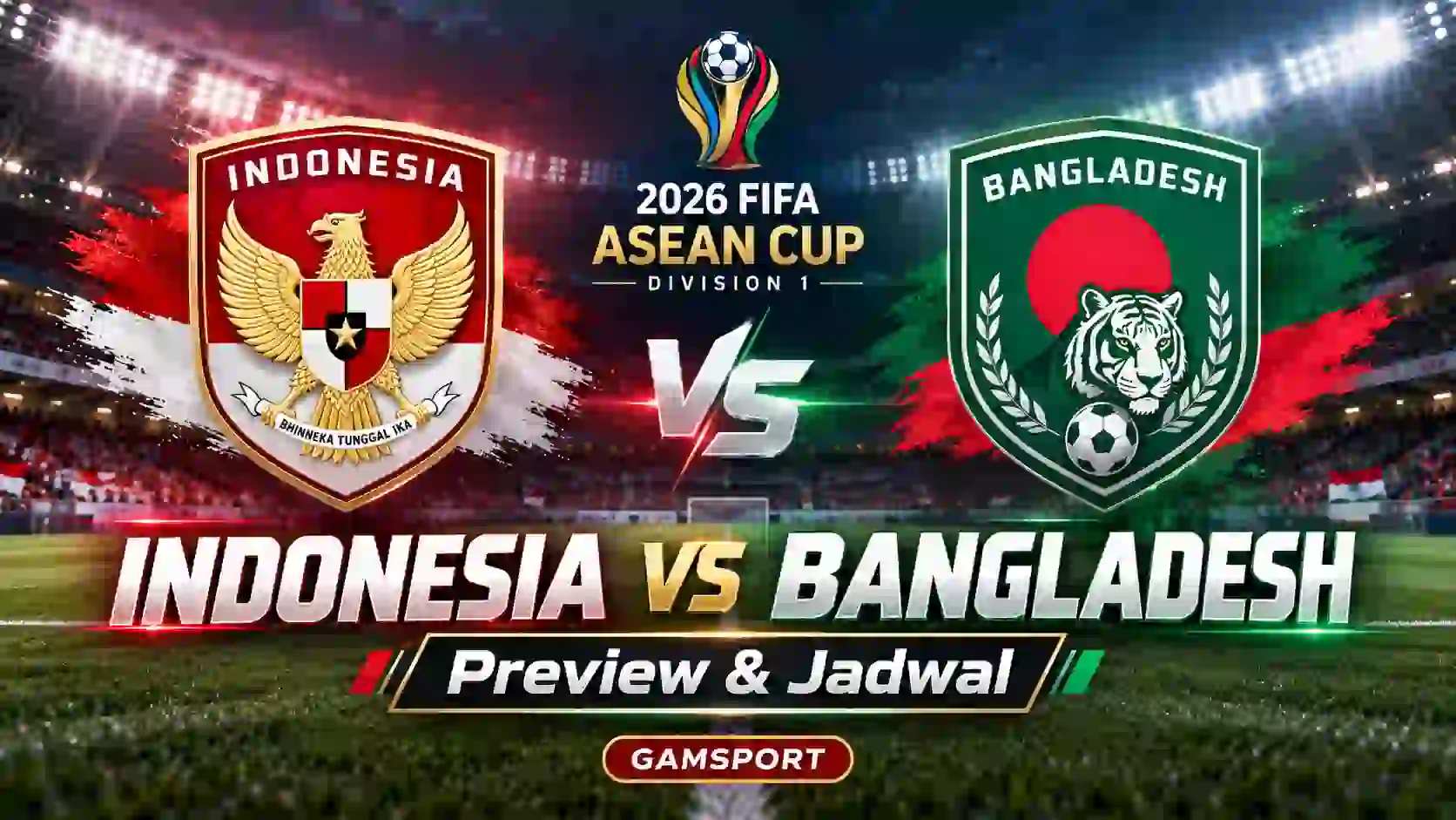 Logo Indonesia vs Bangladesh pada FIFA ASEAN Cup Division 1 2026
