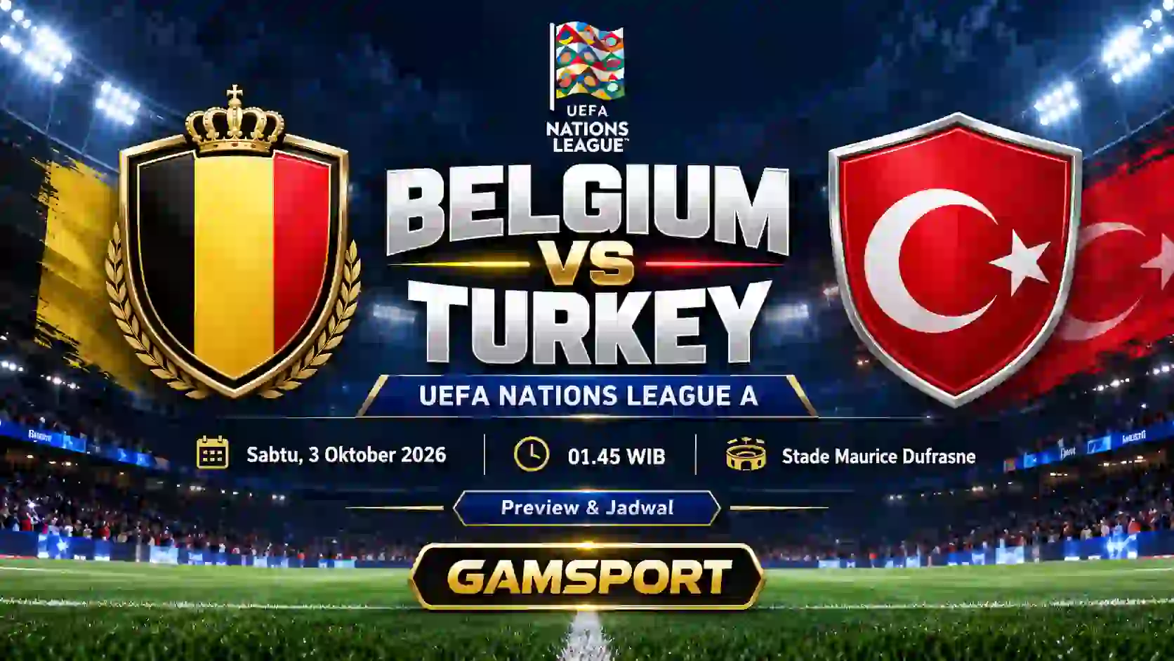 Belgium vs Turkey UEFA Nations League A 2026 di Stade Maurice Dufrasne