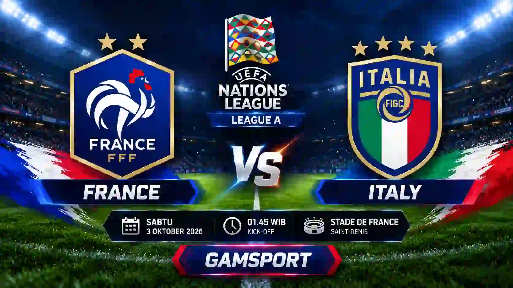 France vs Italy UEFA Nations League A 2026 di Stade de France